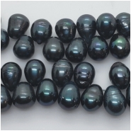 Pearl Freshwater Iridescent Dark Green Ringed Drop Beads (D) Approximate size 8.8 x 10.6mm to 9.5 x 14mm 16 inches