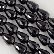 Black Onyx Faceted Drop Gemstone Beads (DH) 8 x 10mm 16 inches