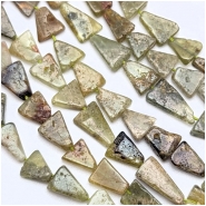 Green Garnet Hand Cut Triangle Gemstone Bead (N) Approximate size 6.8 x 7mm to 7.5 x 13.9mm 15.5 inches