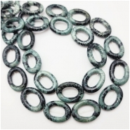 Kambaba Jasper Oval Donut Gemstone Beads (N) Approximate size 15 x 19.7mm to 16.3 x 21mm, 3.85 to 4.7mm thick. 16 inches