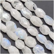 Rainbow Moonstone Faceted Flat Nugget Gemstone Beads (N) Approximate size 7.7 x 8.4mm to 8.8 x 12.6mm, 3.6 to 5.5mm thick. 13.5 inches