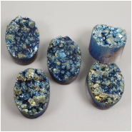 2 Druzy Titanium Coated Blue/Gold Oval Bead (E) Approximate size 10.52 x 14.38mm to 10.81 x 14.86mm