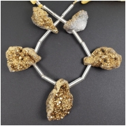 5 Druzy Titanium Coated Gold Top Drilled Raw Pendant Beads (E) Approximate size 19.64 x 30.21mm to 14.38 x 24.29mm