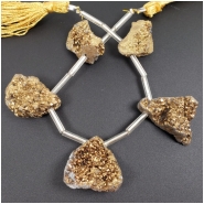 5 Druzy Titanium Coated Gold Top Drilled Raw Pendant Beads (E) Approximate size 25.11 x 32.92mm to 17.78 x 23.42mm