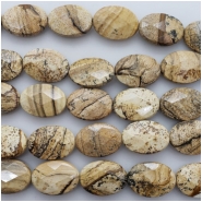Picture Jasper Faceted Oval Gemstone Beads (N) Approximate size 13.14 x 18.23mm to 13.46 x 18.58mm 8 inches