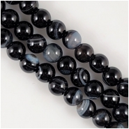 Black Line Agate Round Big Hole Gemstone Beads (DH) Approximate Size 8mm 7.5 inches