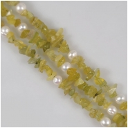 Peridot Gemstone Chips and Freshwater Pearls with Clasp (N) Approximate size 2.3 to 10mm, 20 inches