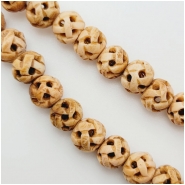 Bone Carved Woven 10mm Round Rondelle Vintage Darker Beads (D) 7.25 inches