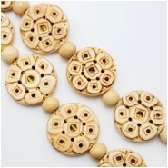 Bone Carved 22mm Coin Vintage Beads (D) 6.5 inches