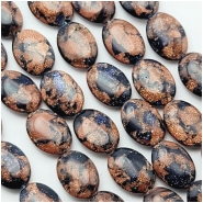 Goldstone and Sandstone Mix Flat Oval Beads (M) Approximate Size 9.9 x 13.5mm to 10.3 x 14mm, 4.5 to 5mm thick. 15 inches.
