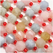 Multi Beryl Morganite Aquamarine Enery Prism Faceted Gemstone Beads (N) 8mm 15.25 inches