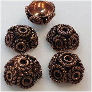 4 Copper Beadcaps Approximate size 6.3 x 12.5mm to 7 to 13mm, 9.2mm Inside Diameter