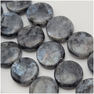 Larvikite Black Labradorite 12mm Coin Gemstone Beads (N) 16 inches