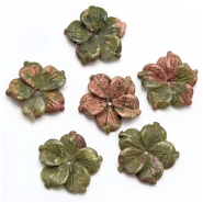 1 Unakite 14mm Carved Flower Gemstone Center Hole (N)