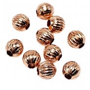 100 Copper 4mm Corrugated Round Metal Beads (N)