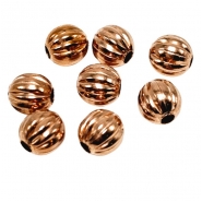 25 Copper 8mm Corrugated Round Metal Beads (N)