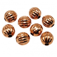 25 Copper 9.5mm Corrugated Round Metal Beads (N)