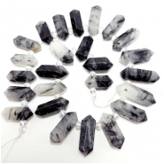 Toumalinated Quartz Double Point Top Drilled Graduated Gemstone Beads (N) 24 to 36mm 15.5 inches
