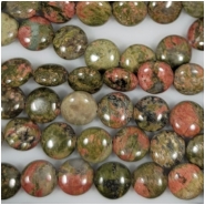 Unakite Puff Coin Gemstone Beads (N) Approximate size 9.6 to 10.2mm 15 inches
