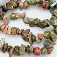 Unakite Chip Gemstone Beads (N) Approximate size 1.9 to 14.5mm 7.5 inches