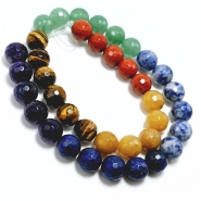 Multistone Chakra 10mm Micro Faceted Round Gemstone Beads (NH) 15.25 inches