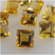 5 Citrine faceted square loose cut gemstones (H) 4mm CLOSEOUT