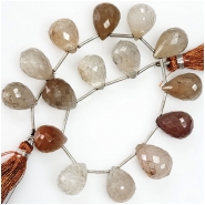 Hematoid Quartz Graduated Faceted Drop Briolette Gemstone Beads (N) 13 to 17mm 7 to 7.5mm