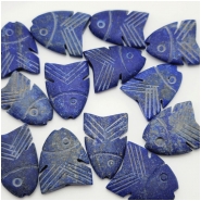 2 Lapis Matte Carved Big Hole Fish Fetish Gemstone Beads (N) 20.7 x 26mm to 28 x 33mm