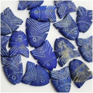 2 Lapis Matte Carved Big Hole Fish Fetish Gemstone Beads (N) 18 x 28mm to 32 x 37mm