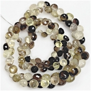 Citrine and Smokey Quartz Faceted Onion Briolette AA Gemstone Beads (H) 4.3 to 9mm 9.25 inches