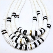 Heishi Graduated White and Dark Brown Shell Beads with Brass Accent (ND) 5 to 8mm 16.5 inches