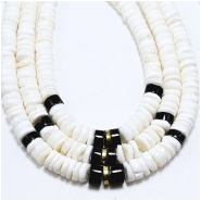 Heishi Graduated White and Dark Brown Shell Beads with Brass Accent (ND) 4 to 7mm 16 inches