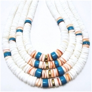 Heishi Graduated White and Pink Shell Beads with Brass Accent and Blue Beads (NDM) 4 to 7.5mm 16.5 inches