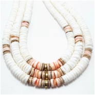 Heishi Graduated White Pink and Brown Shell Beads with Brass Accent (N) 4 to 7.5mm 16.5 inches