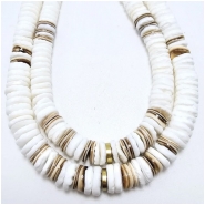 Heishi Graduated White and Brown Shell Beads with Brass Accent (N) 5 to 8mm 16.25 inches