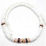 Heishi Graduated White Pink and Brown Shell Beads with Brass Accent (ND) 4.5 to 8.3mm 16.25 inches