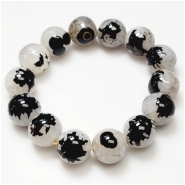 Black Splat Eye Agate Round Gemstone Beads (DH) 15mm 8.5 inches
