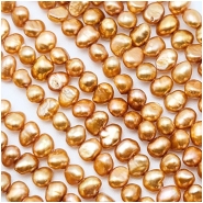 Pearls Freshwater Light Shimmery Orange Side Drilled Flat Back Baroque Beads (D) 4.4 x 5.6mm to 4.8 x 6.6mm 16 inches