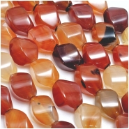 Carnelian Agate Twisted Drum Gemstone Beads (DH) 11.2 to 15.6mm 16 inches
