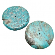 2 Hubei Turquoise Center Drilled Disc Gemstone Beads (S) 35mm