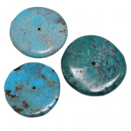 3 Hubei Turquoise Center Drilled Disc Gemstone Beads (S) 24.1 to 28.8mm