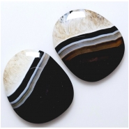 Black Agate Banded Gemstone Cabochon Matched Pair (D) 27.3 x 32.1mm