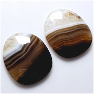 Black Agate Banded Gemstone Cabochon Matched Pair (D) 26.7 x 31.7mm