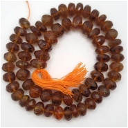 Cognac Quartz A Hand Faceted Rondelle Gemstone Beads (N) Approximate size 7.6 to 10mm 13.5 inches