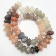 Moonstone Multicolor Hand Faceted Rondelle Gemstone Beads (N) Approximate size 11 to 13.9mm 15.25 inches