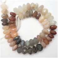 Moonstone Multicolor Hand Faceted Rondelle Gemstone Beads (N) Approximate size 11 to 13mm 15.5 inches