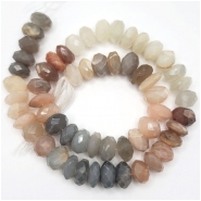 Moonstone Multicolor Hand Faceted Rondelle Gemstone Beads (N) Approximate size 11.1 to 13.9mm 15.25 inches