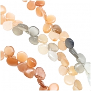 Moonstone A Briolette Flat Teardrop Gemstone Beads (N) 5.25 x 6mm to 7.4 x 6.9mm 8 inches