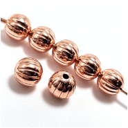 50 Copper Corrugated Round Uncoated Metal Beads (M) 6.3mm