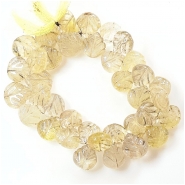 Rutilated Quartz Top Drilled Carved Leaves Gemstone Beads (N) 10.4 x 10.3mm to 14.2 x 14.6mm 8 inches